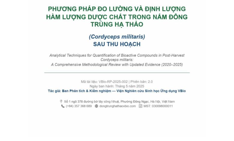 PHƯƠNG PHÁP ĐO LƯỜNG VÀ ĐỊNH LƯỢNG HÀM LƯỢNG DƯỢC CHẤT TRONG NẤM ĐÔNG TRÙNG HẠ THẢO